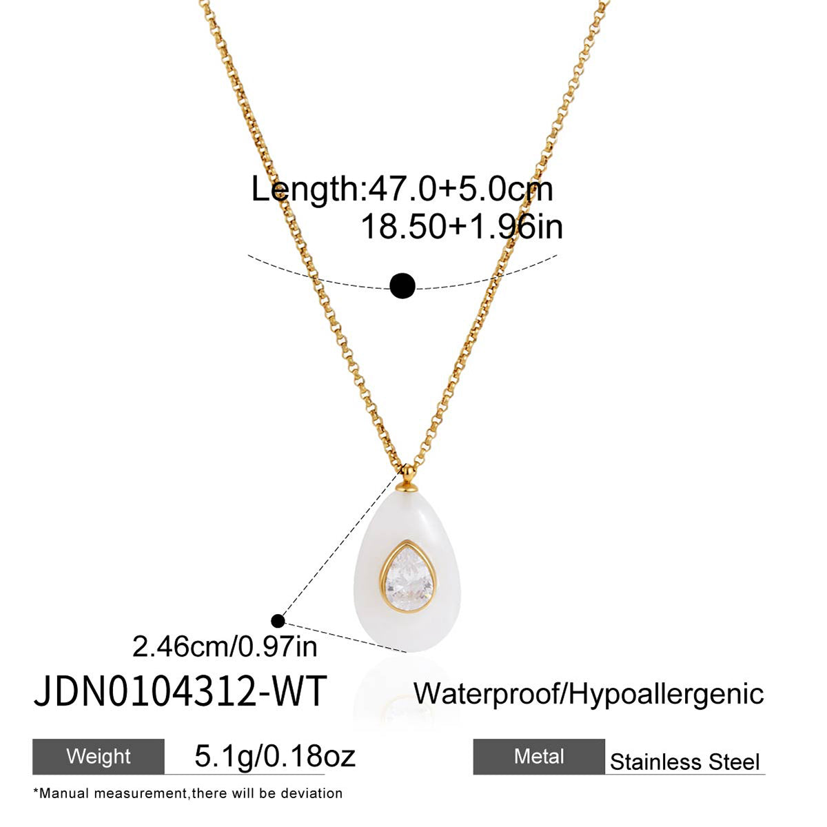 18K gold stainless steel + resin + zirconium / Round red resin with round white zirconium pendant