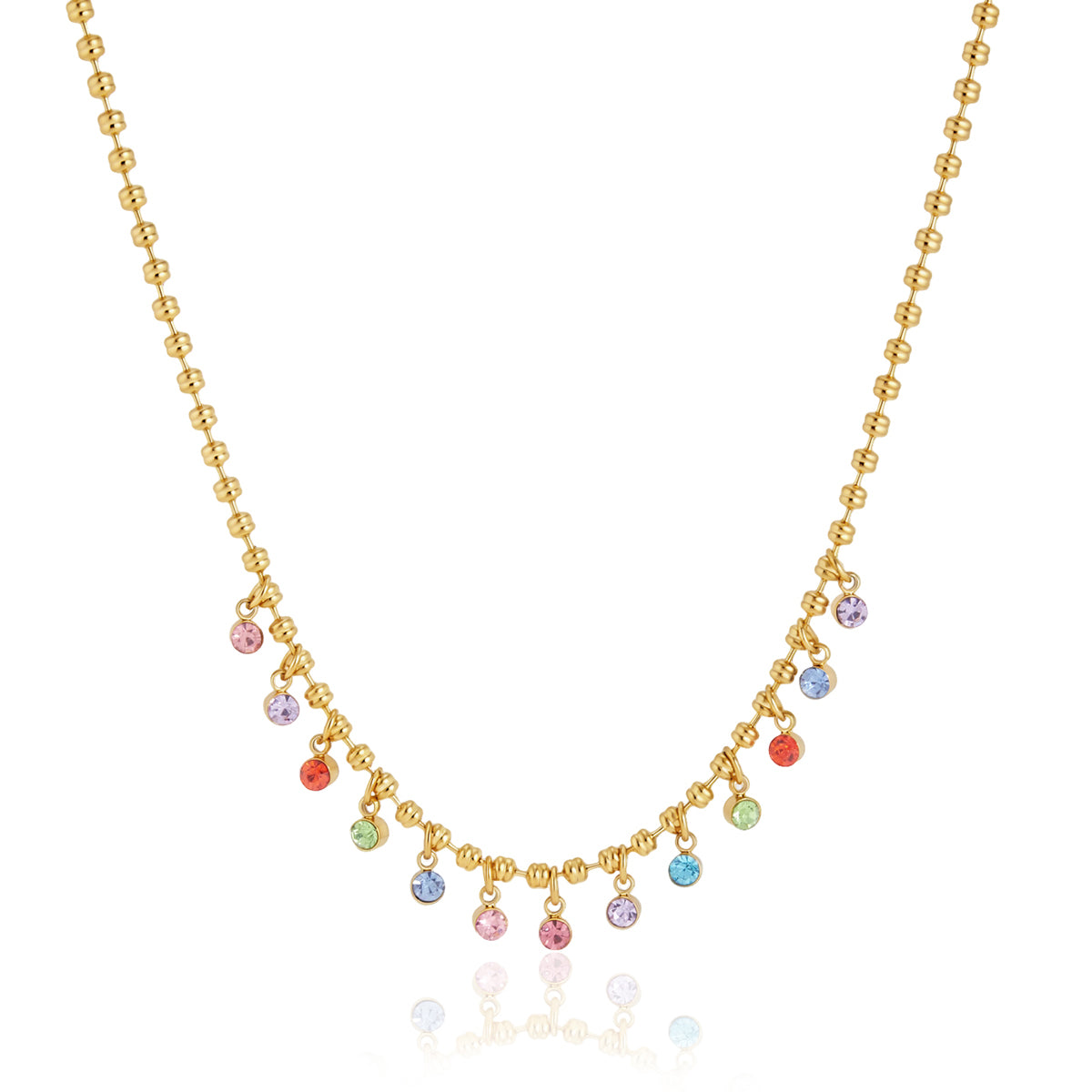 Lady Style - Classic Style / 18K gold stainless steel + zirconium / Round white zirconium pendant necklace