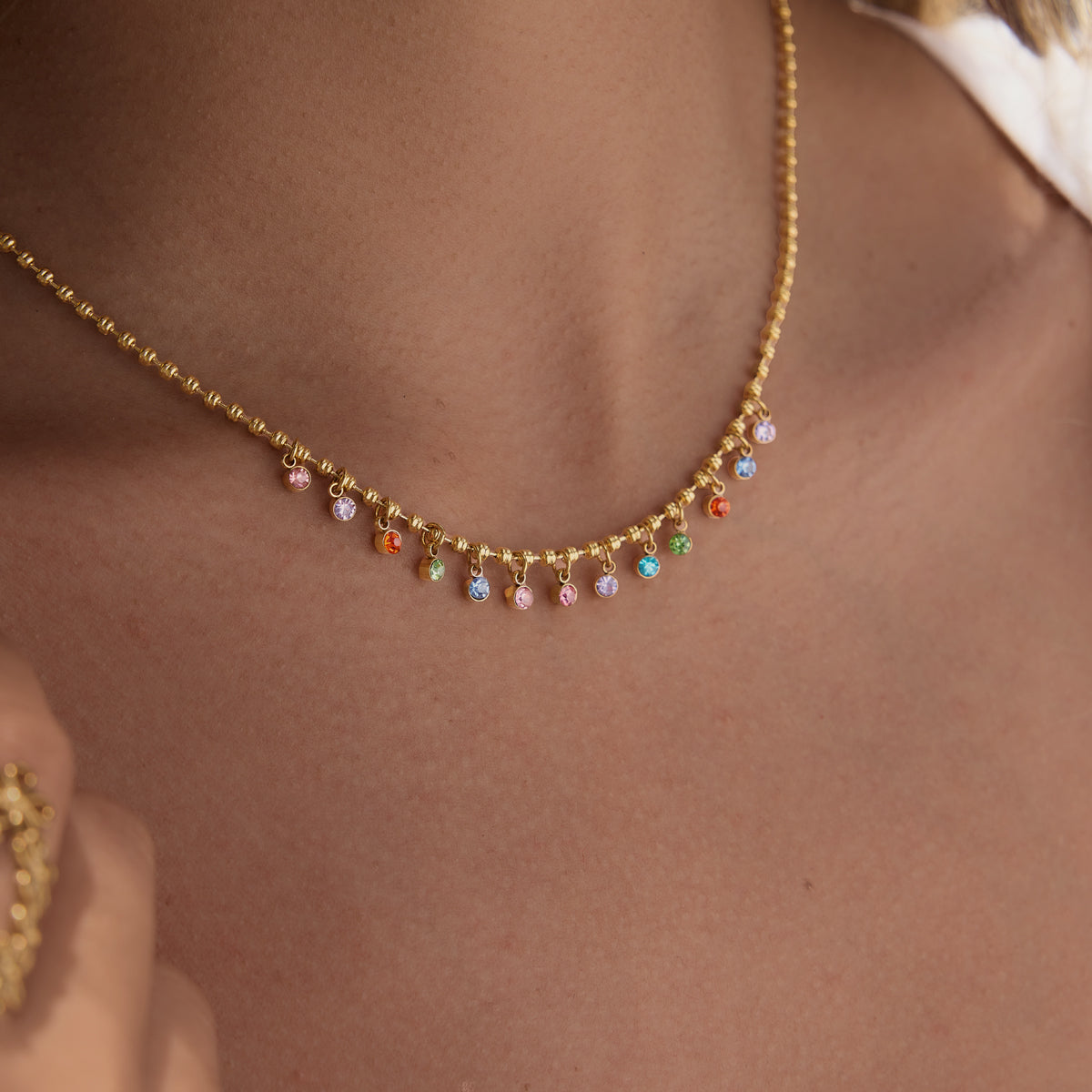 Lady Style - Classic Style / 18K gold stainless steel + zirconium / Round white zirconium pendant necklace