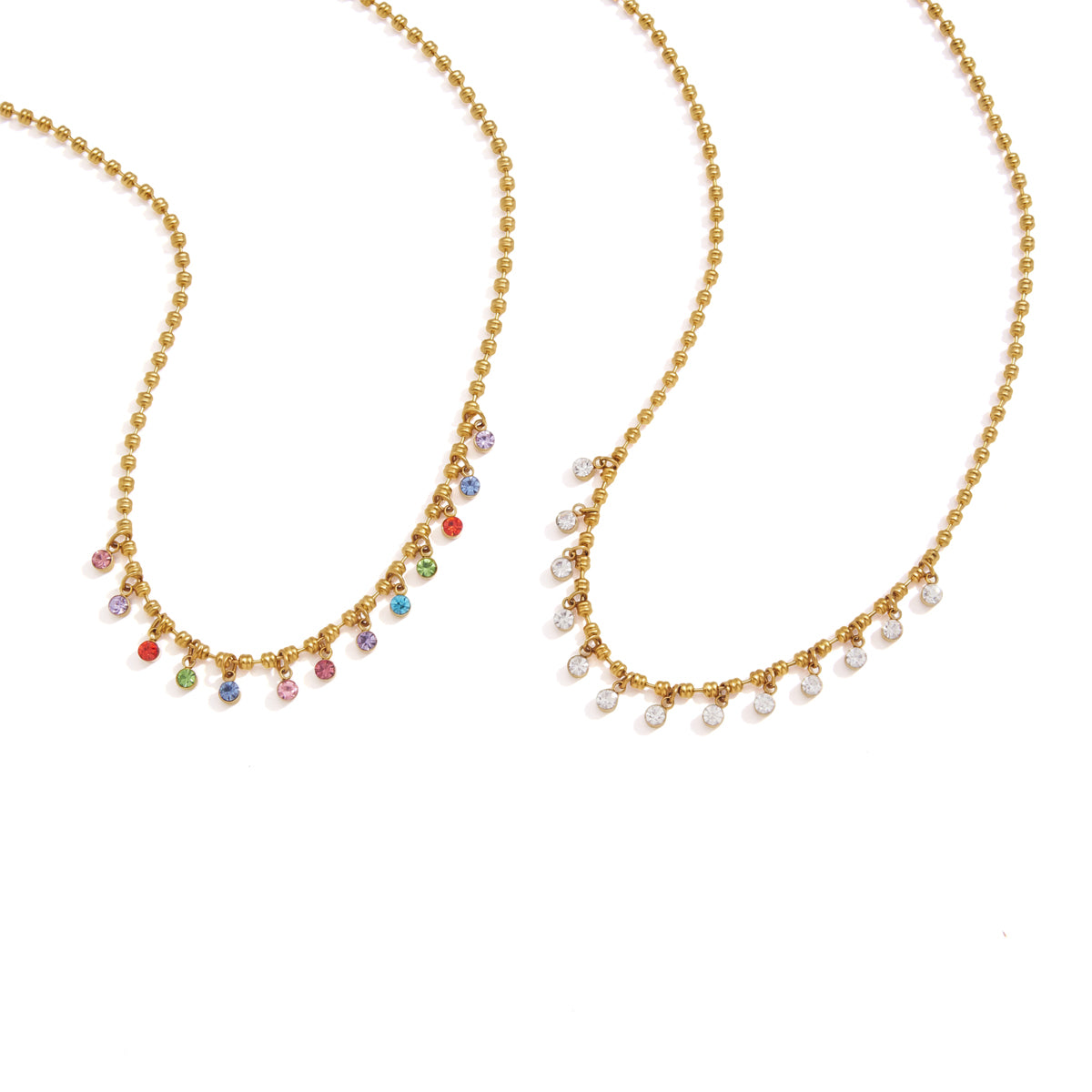 Lady Style - Classic Style / 18K gold stainless steel + zirconium / Round white zirconium pendant necklace