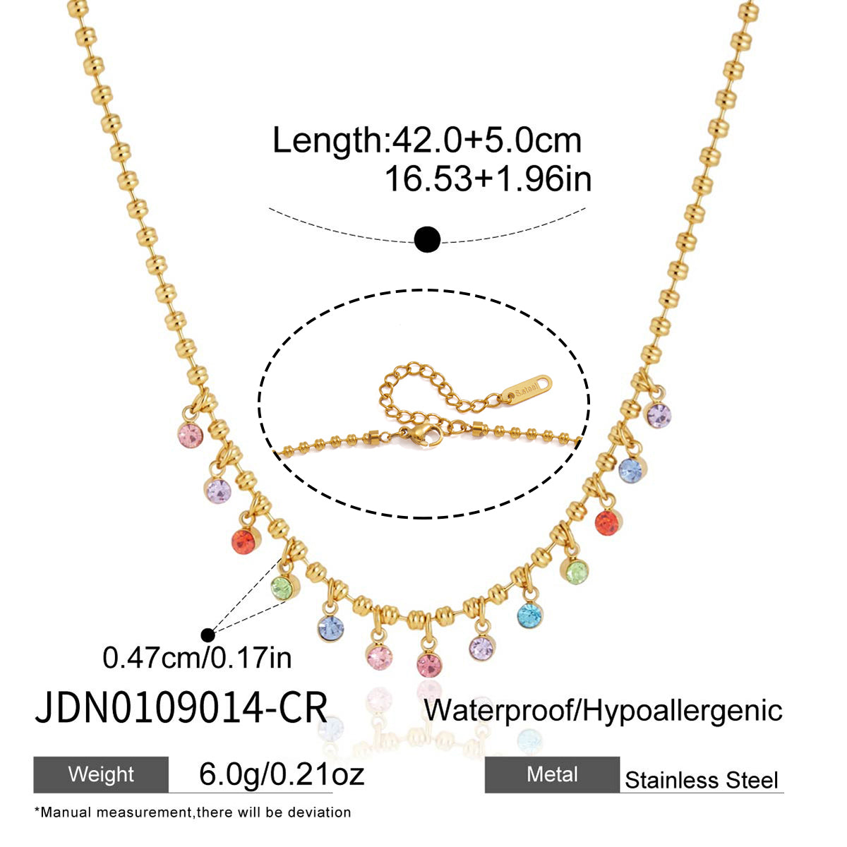 Lady Style - Classic Style / 18K gold stainless steel + zirconium / Round white zirconium pendant necklace