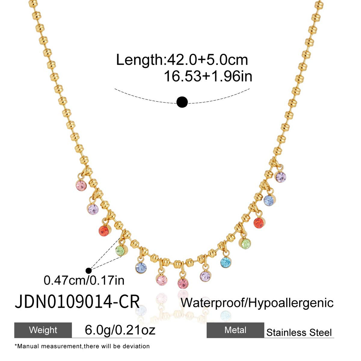 Lady Style - Classic Style / 18K gold stainless steel + zirconium / Round white zirconium pendant necklace