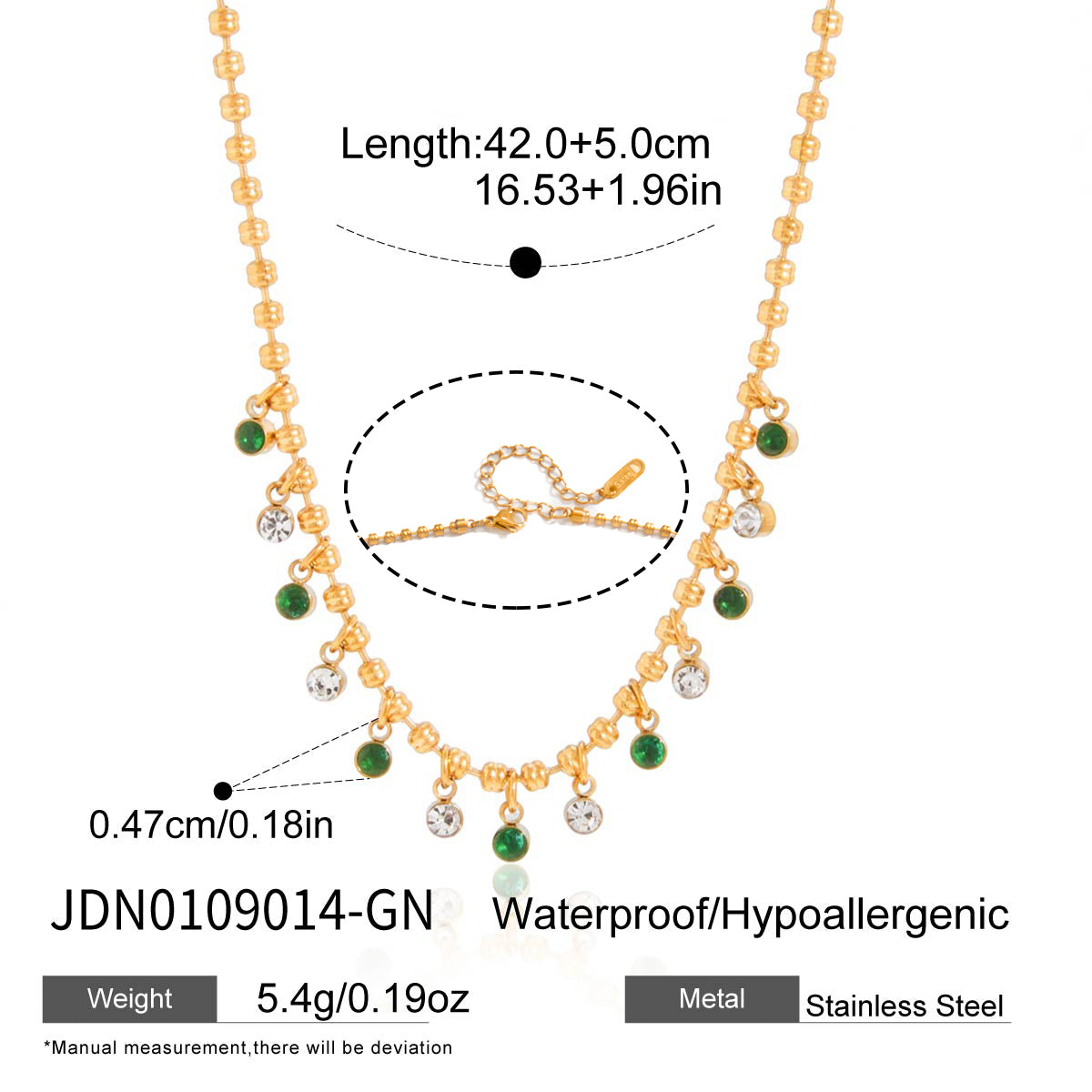 Lady Style - Classic Style / 18K gold stainless steel + zirconium / Round white zirconium pendant necklace