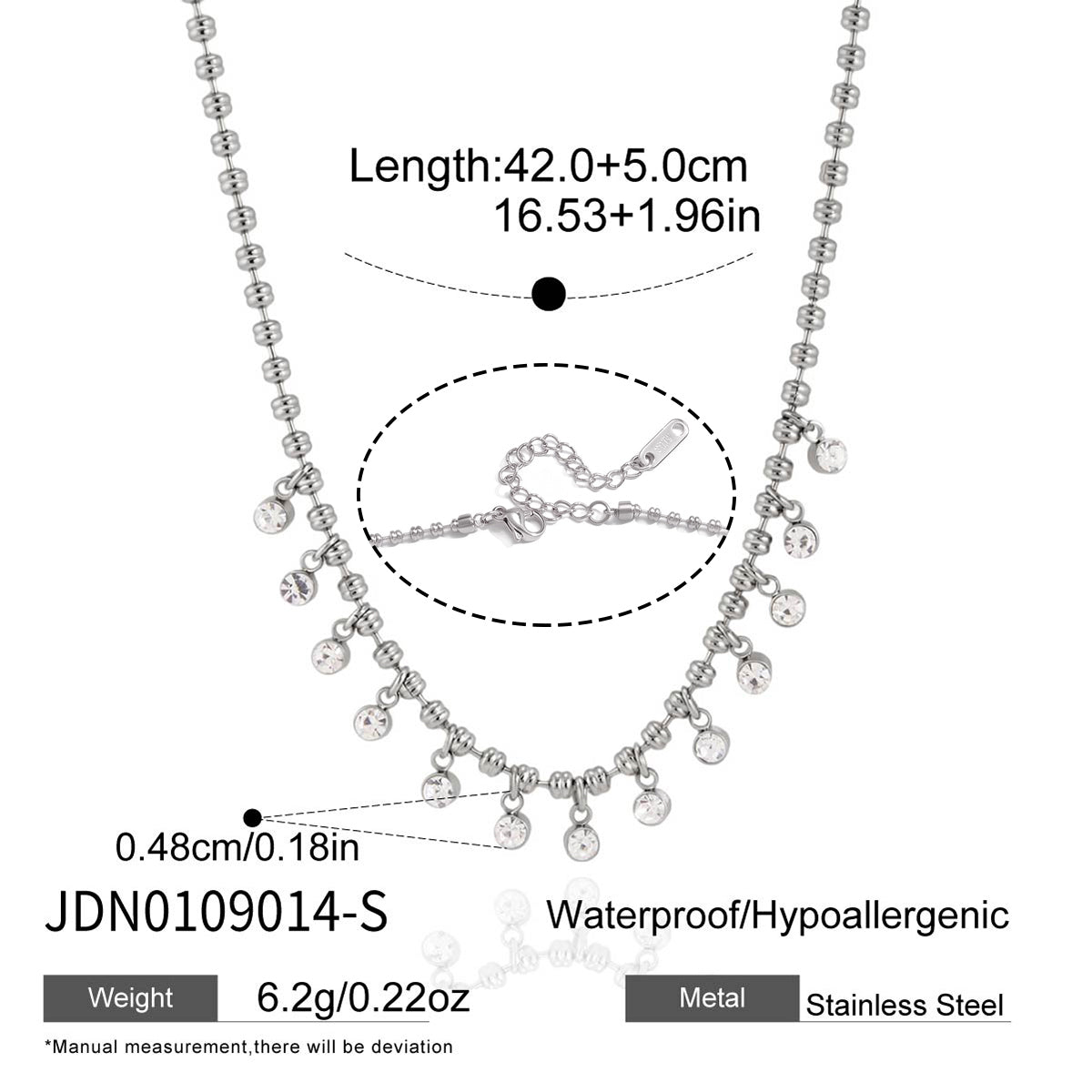 Lady Style - Classic Style / 18K gold stainless steel + zirconium / Round white zirconium pendant necklace