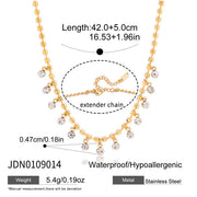 Lady Style - Classic Style / 18K gold stainless steel + zirconium / Round white zirconium pendant necklace