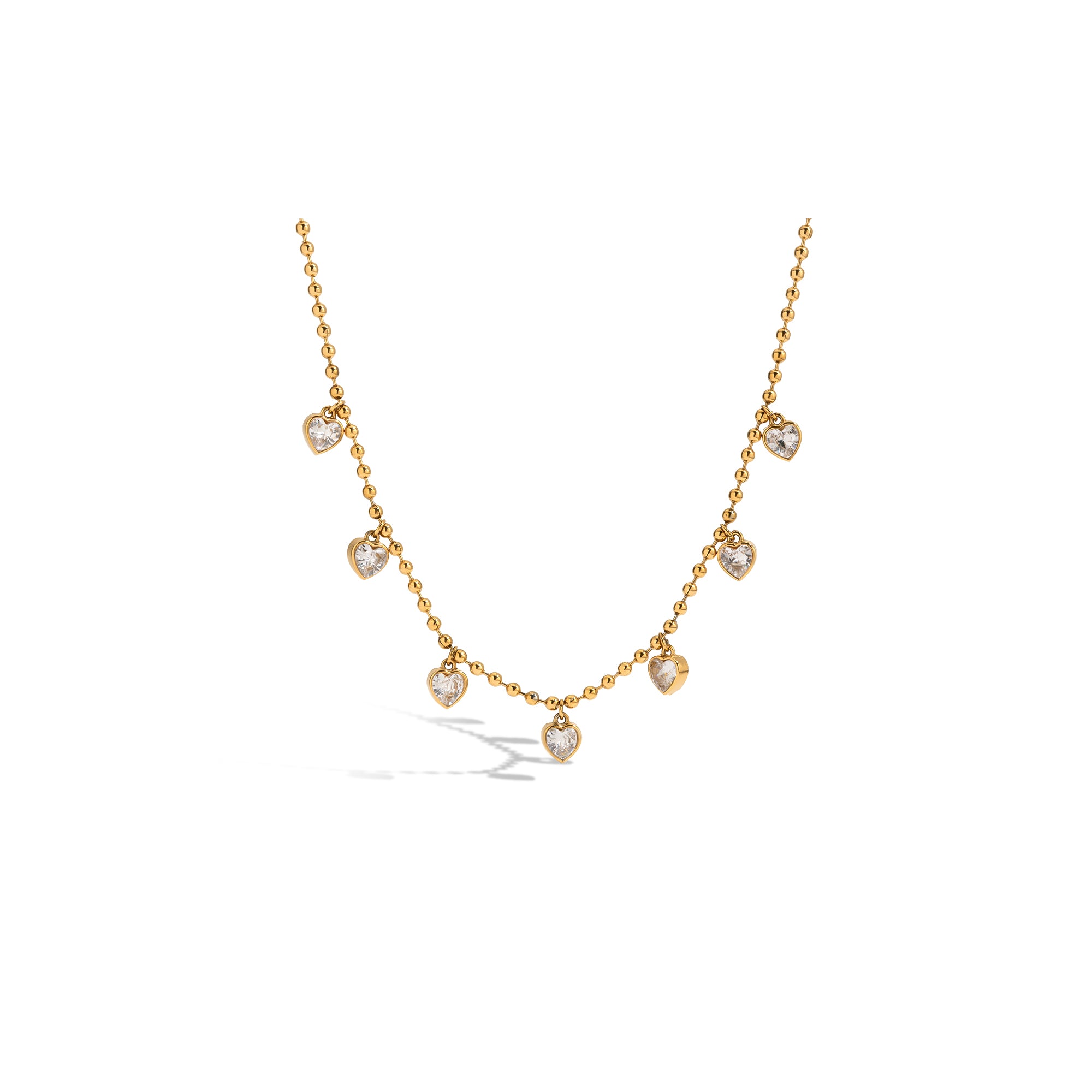 Crystal Pendant Necklace 18K Gold Plated Stainless Steel Multi Shape Zirconia Charm Bead Chain Timeless Everyday Jewelry