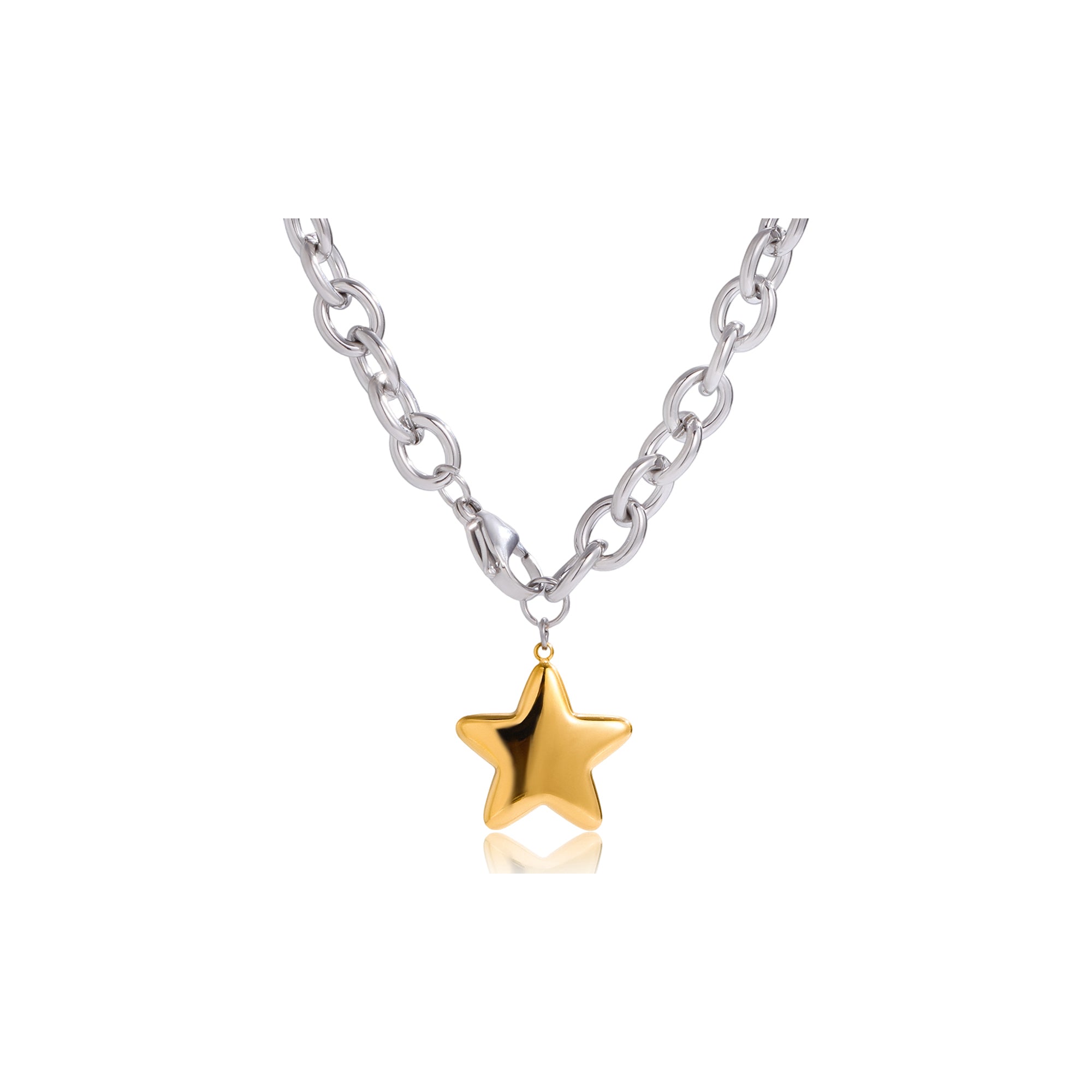 Trendy Fashion Star Necklace 18k Gold Plated Stainless Steel Classic Polished Star Pendant Necklace