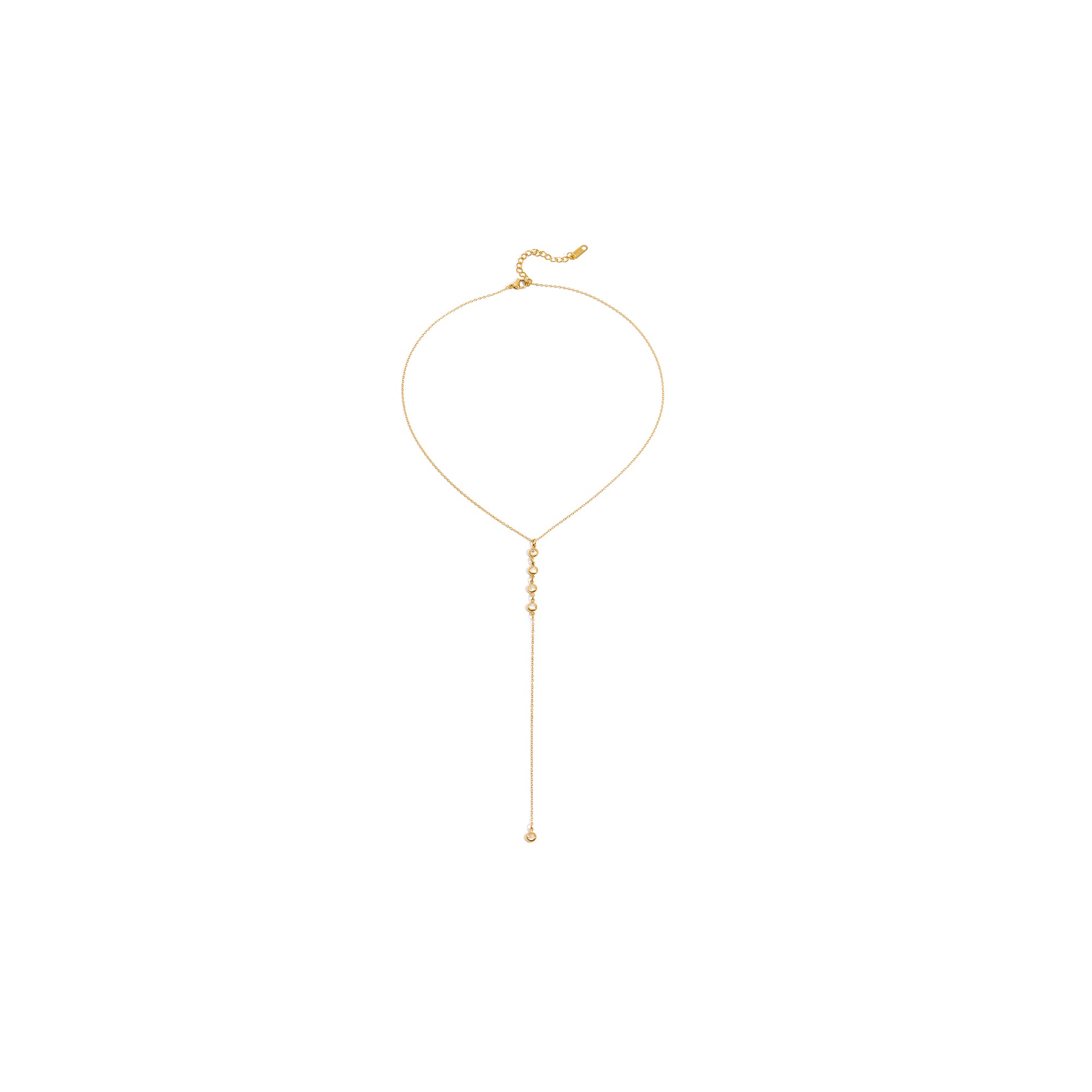18K PVD Gold Plate Stainless Steel Necklace Waterproof Modern Minimalist White Zircon Pendant Y Chain