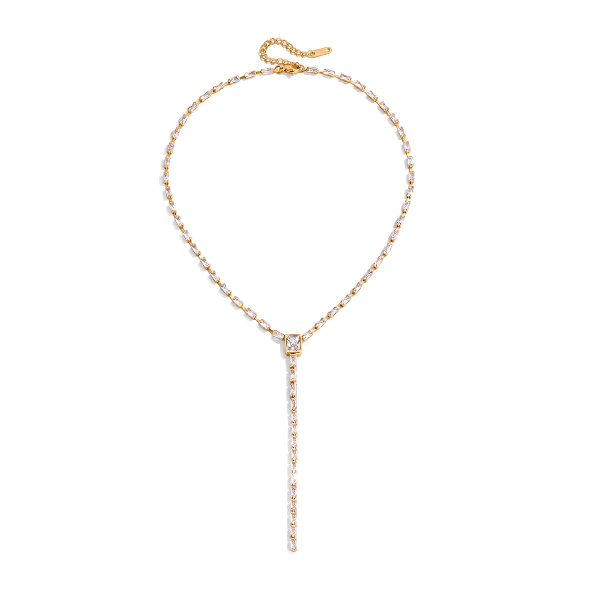 Teardrop CZStone Necklace Single StainlessSteel GoldTone Polished FineCurved Bar Elegant Minimalist Trendy Party Daily Gift