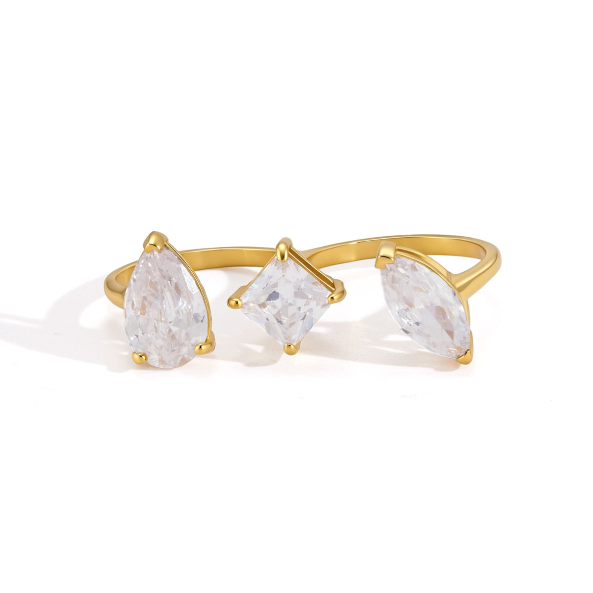 Women's Classic Style / 18K Gold Stainless Steel + Cubic Zirconia / Geometric White Cubic Zirconia Double Finger Linked Open Ring