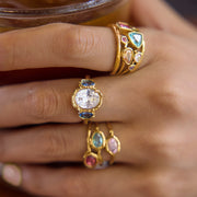 Lady Style - Classic Style / 18K Gold Stainless Steel + Zirconium /Colorful Geometric Irregular Irregular Shape Zirconium Multi-Layer Hollowed-out Ring No. 7