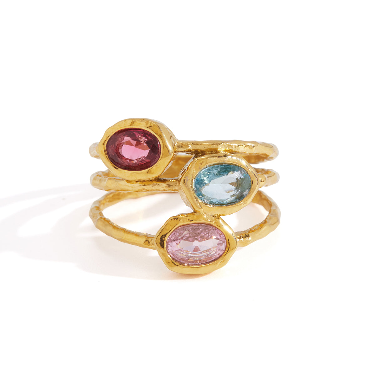 Lady Style - Classic Style / 18K Gold Stainless Steel + Zirconium /Colorful Geometric Irregular Irregular Shape Zirconium Multi-Layer Hollowed-out Ring No. 7