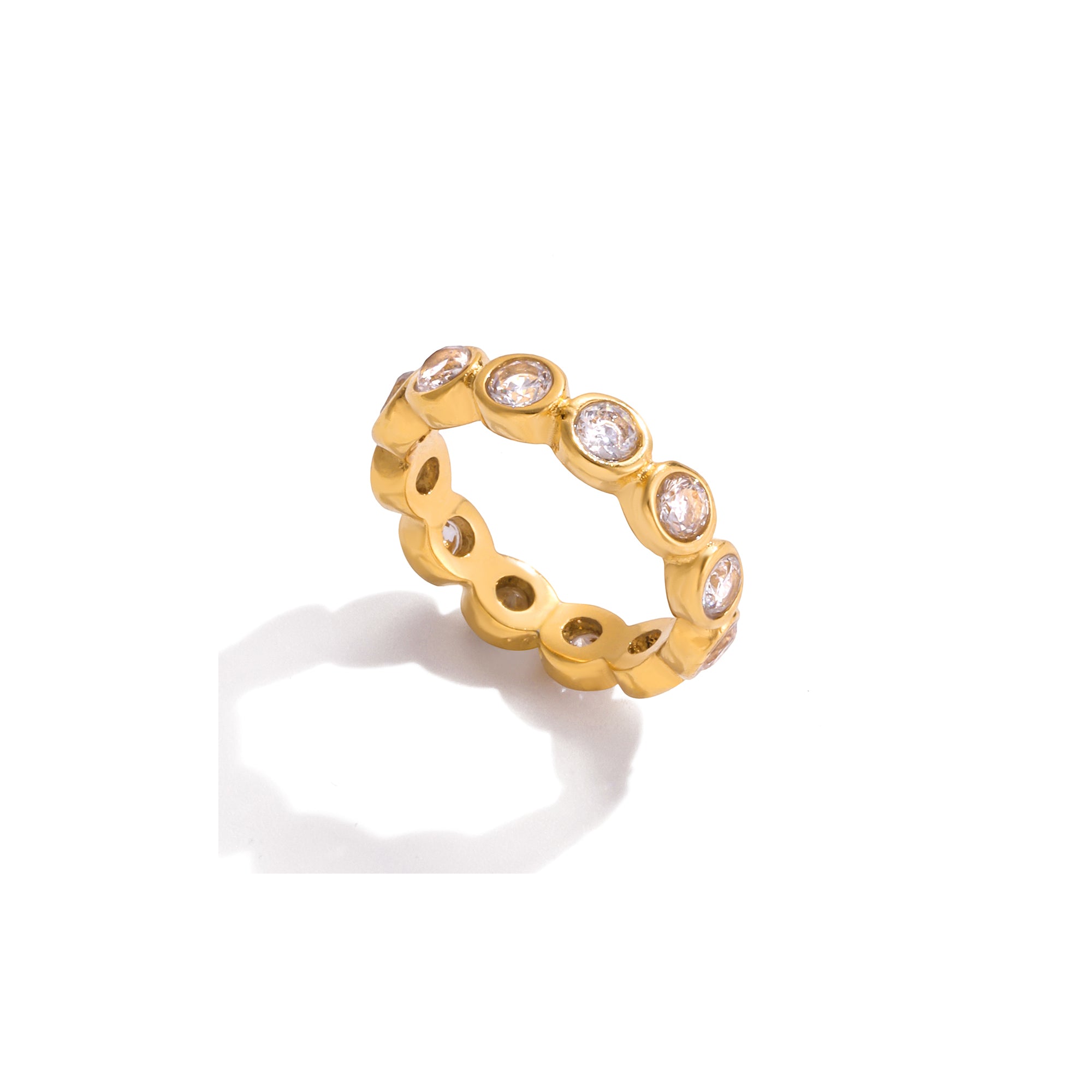 Trendy CZ Ring 18k Gold Plated Stainless Steel Classic CZ White Round Horse Eye Water Drop Cubic Zirconia Ring
