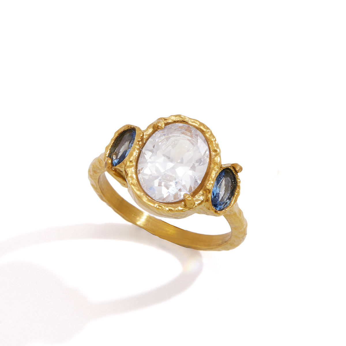 Lady Style - Classic Style / 18K Gold Stainless Steel + Zirconium /Colorful Geometric Irregular Irregular Shape Zirconium Multi-Layer Hollowed-out Ring No. 7