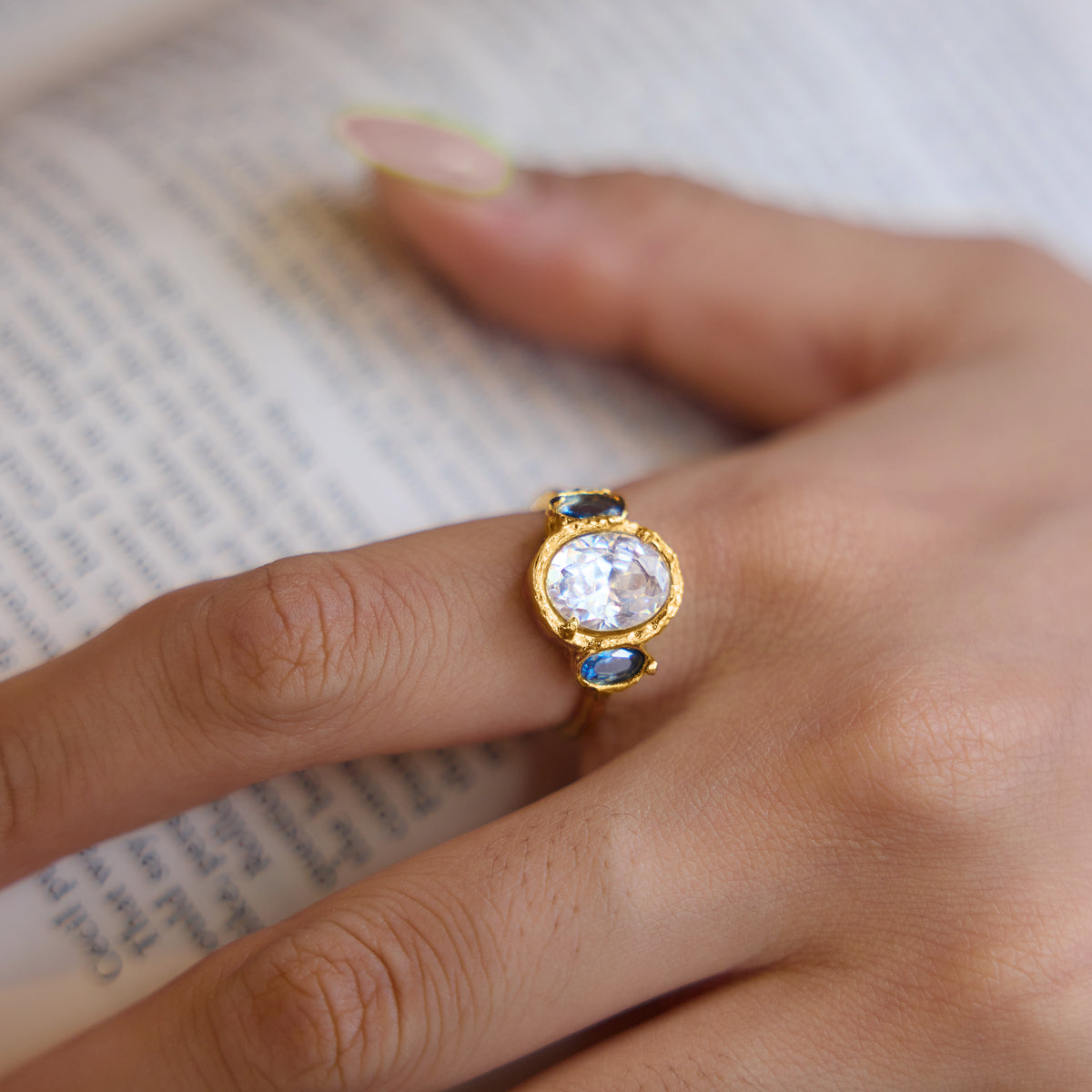 Lady Style - Classic Style / 18K Gold Stainless Steel + Zirconium /Colorful Geometric Irregular Irregular Shape Zirconium Multi-Layer Hollowed-out Ring No. 7