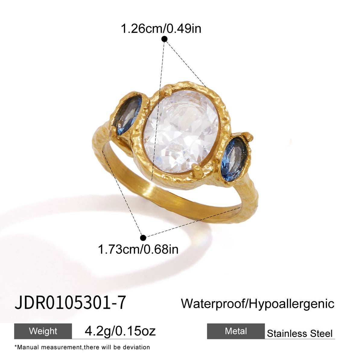 Lady Style - Classic Style / 18K Gold Stainless Steel + Zirconium /Colorful Geometric Irregular Irregular Shape Zirconium Multi-Layer Hollowed-out Ring No. 7