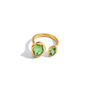 Jewelry Ladies Modern Minimalist 18K Gold Stainless Steel Green Zircon Geometrically Asymmetric Open Ring