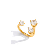 Minimalist 18K Gold Plated Stainless Steel Ring Asymmetrical Branch-shaped Zircon Adjustable Opening Ring