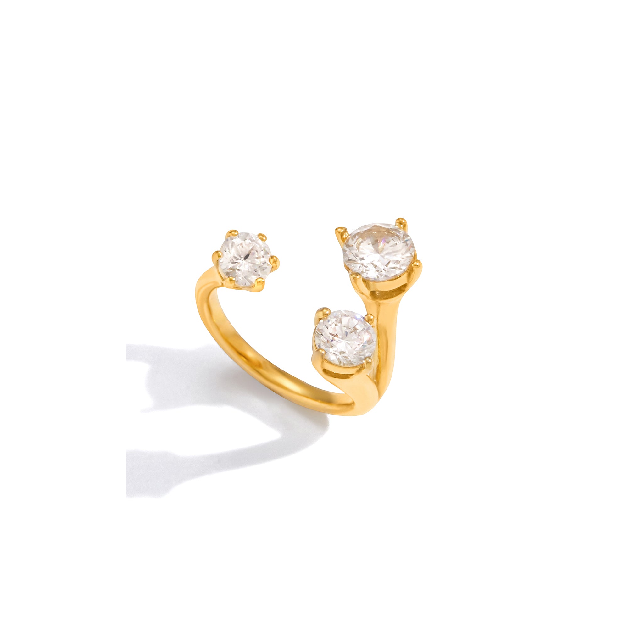Minimalist 18K Gold Plated Stainless Steel Ring Asymmetrical Branch-shaped Zircon Adjustable Opening Ring