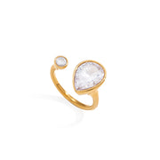 Elegant 18K Gold Plated Stainless Steel Ring Adjustable Open Rings Large Cubic Zirconia Geometric Finger Jewelry for Women