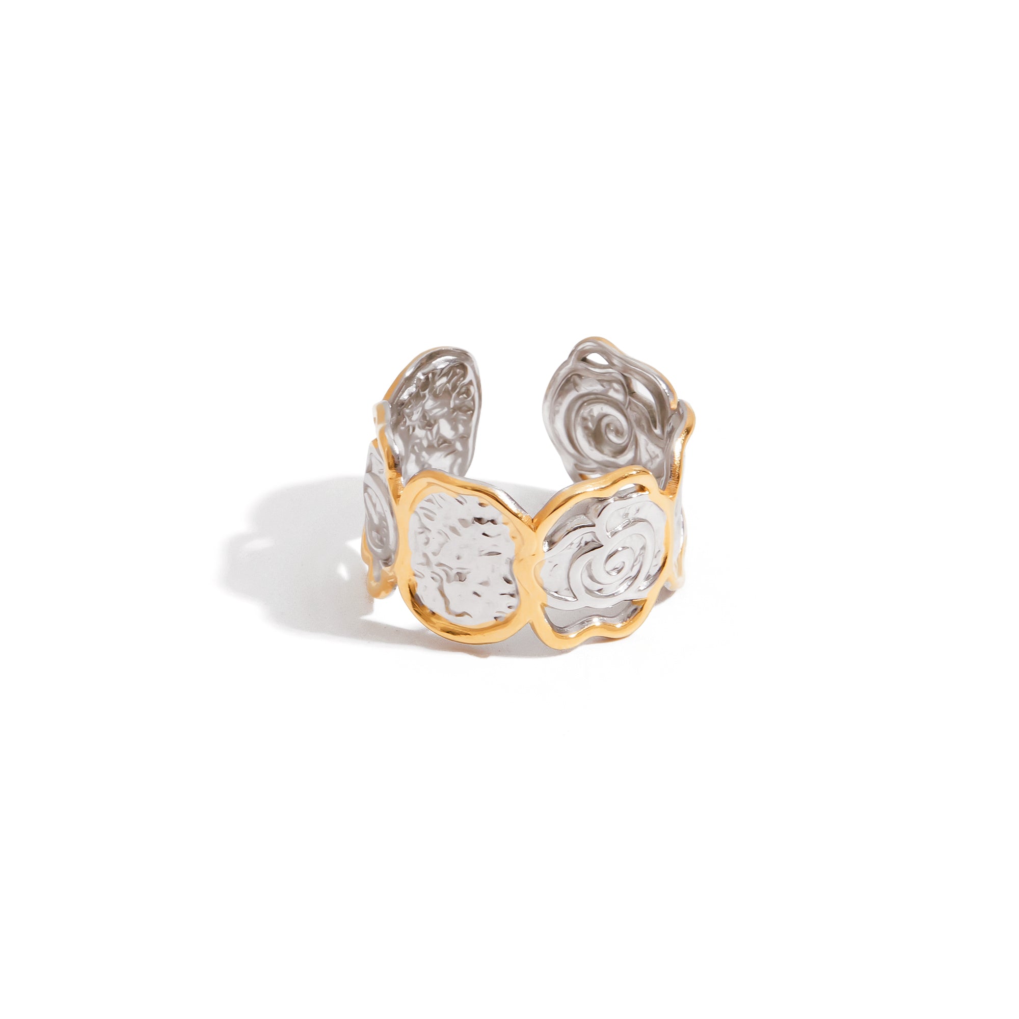 18k Gold Plated Trending Cute Flower Adjustable Hammered Flower Open Ring