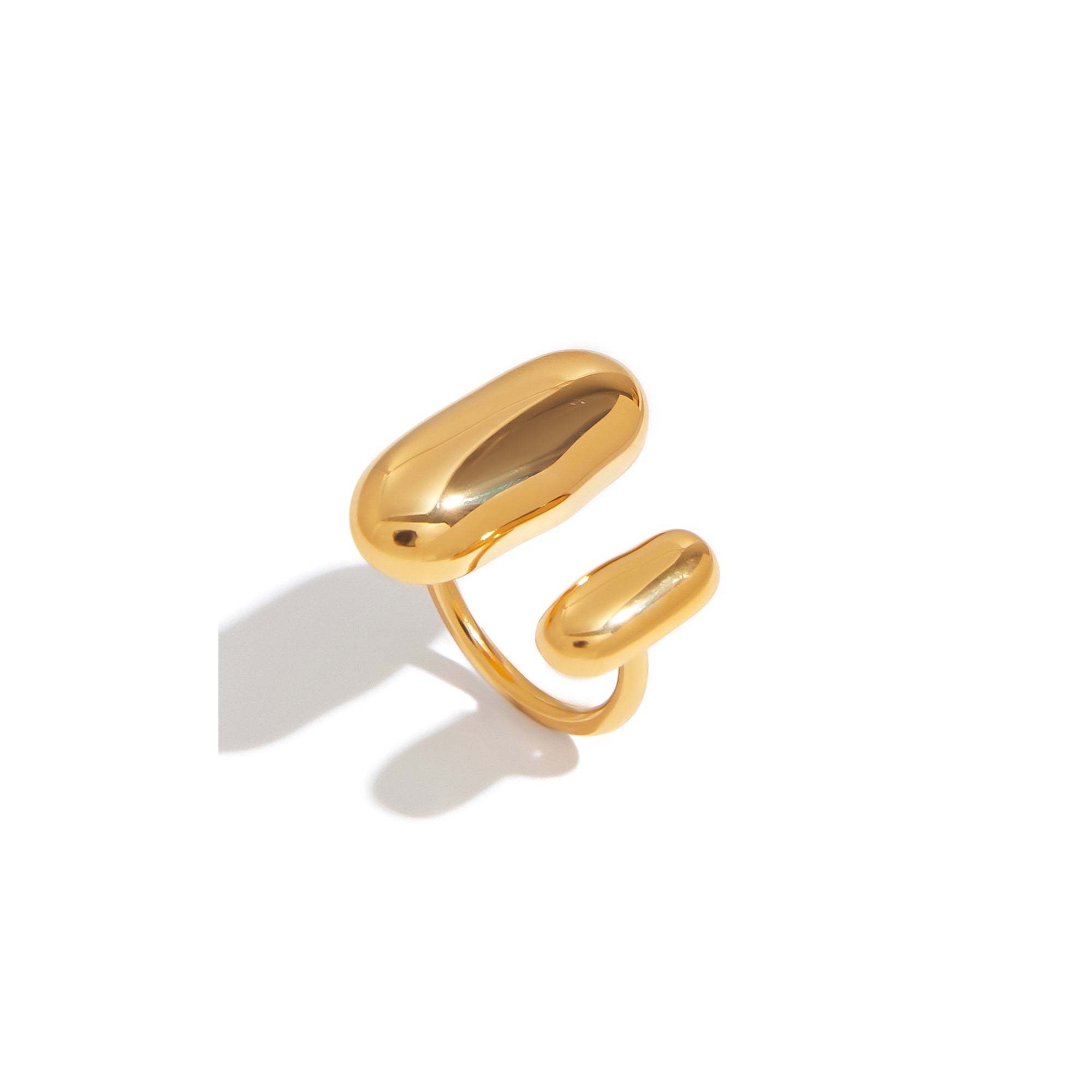 Modern Minimalist Elliptical Bean Ring Stainless Steel Silver Gold Two Tone Polished Elliptical Gold Bean Open Ring