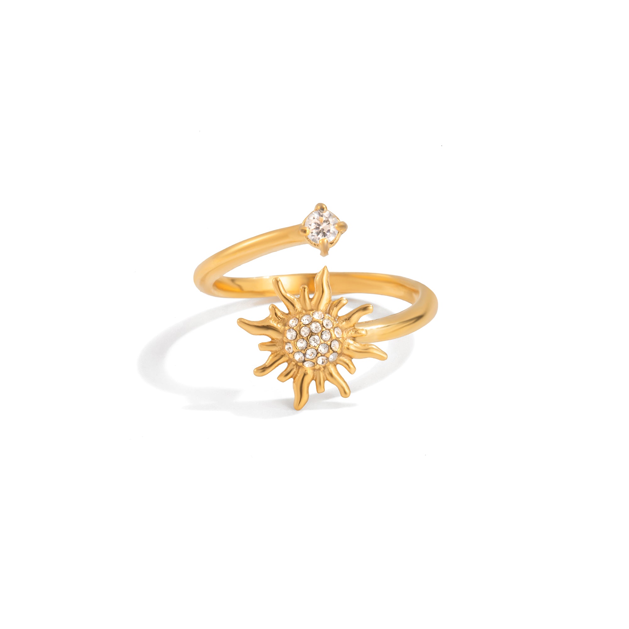 Minimalist Hammered Moon Open Ring Stainless Steel 18K Gold Plated Opal Stone Inlaid Adjustable Celestial Gift for Women