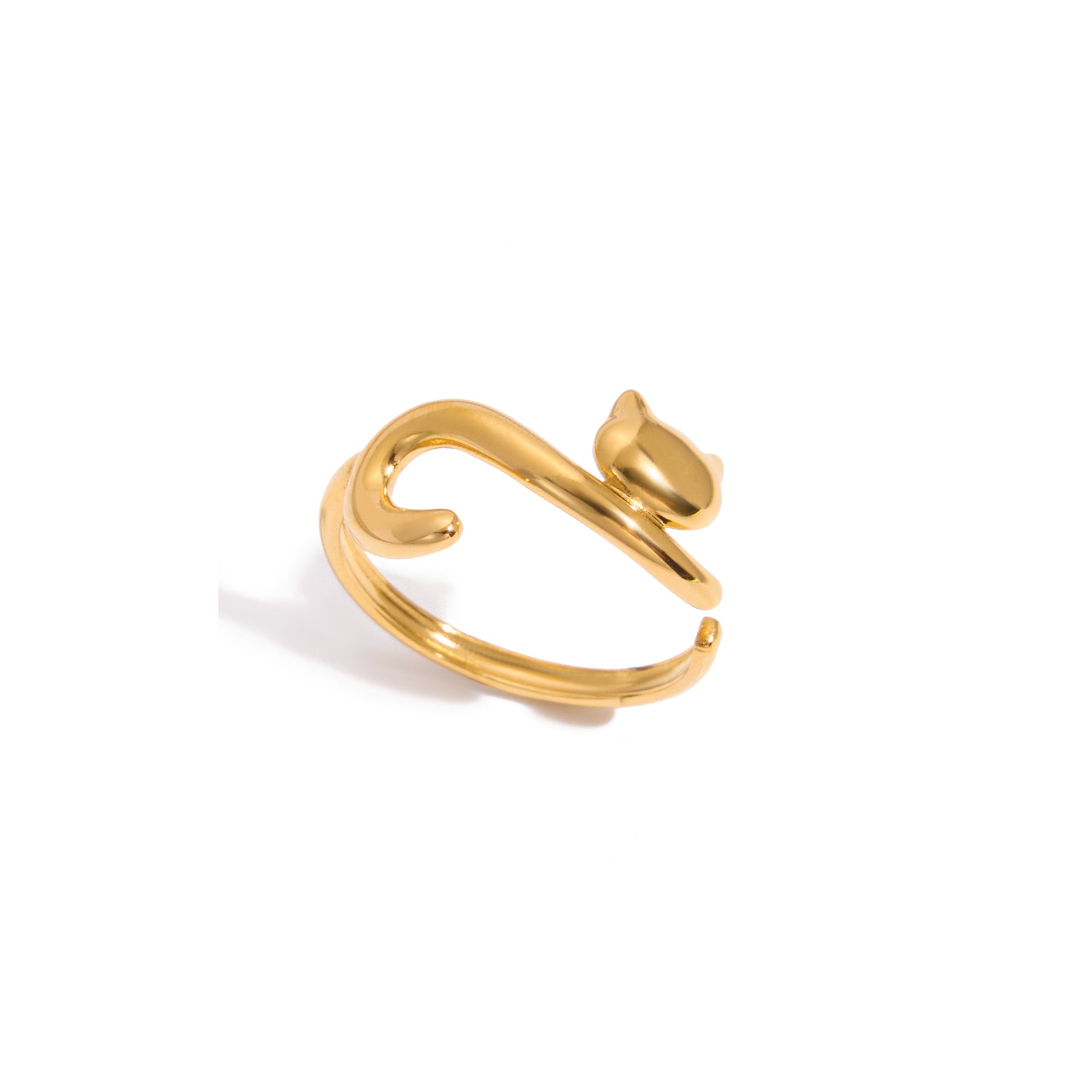 Cute and Trendy 18k Gold Plating Stainless Steel Minimalist Lined Rhinestone Dog Cat Dachshund Kitten Ring