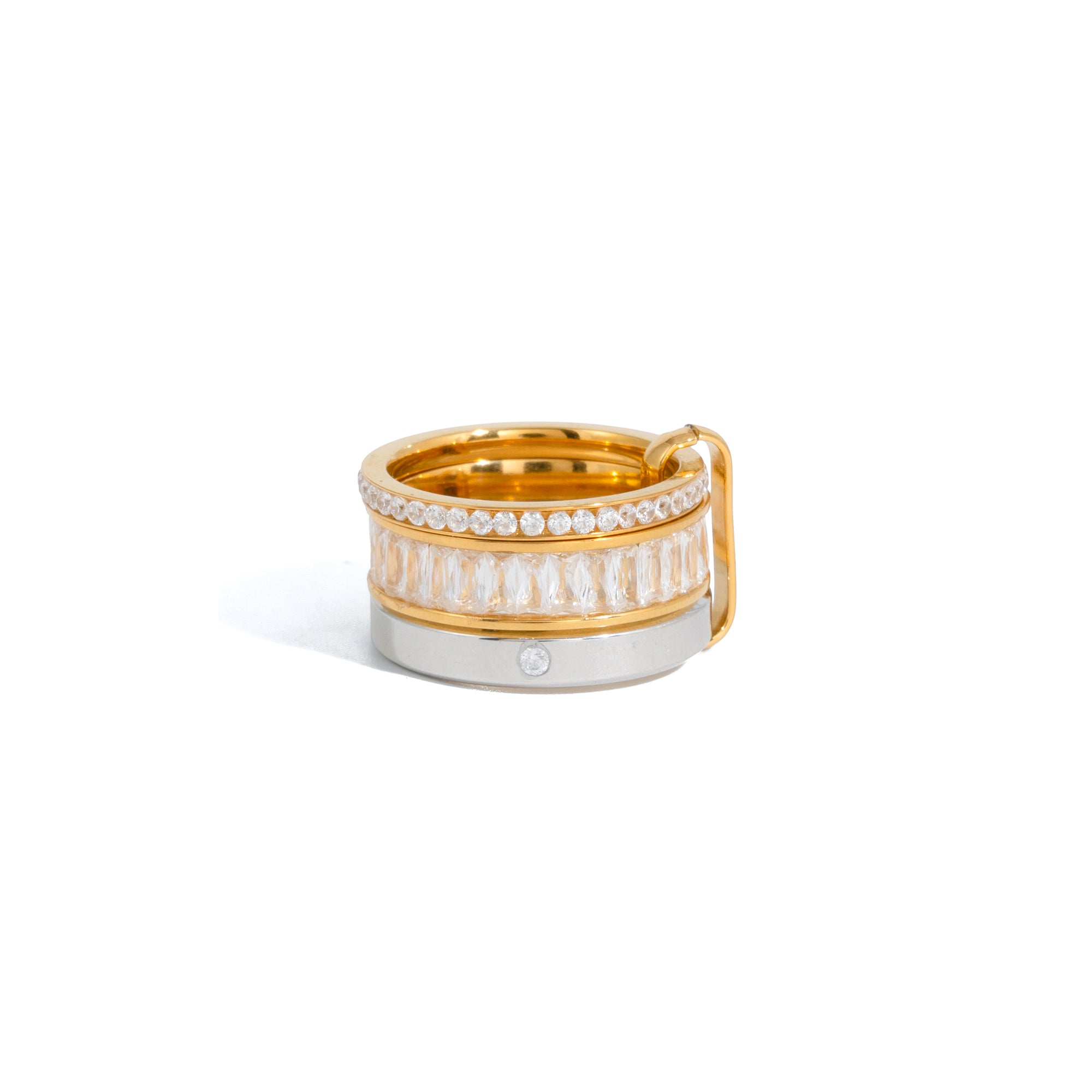 Elegant Two Tone Stackable Rings 18K Gold Plated Multi Band Ring with Cubic Zirconia Accents Modern Geometric Women Jewelry