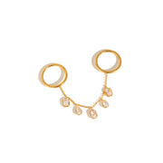 Luxury 18K Gold Plated Stainless Steel Finger Bracelet Tassel Ring Set Square Pear CZ Tarnish Free Slave Rings for Party