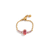 Sweet 18K Gold Stainless Steel Ring with Colored Zircon Pull-out Adjustable Design