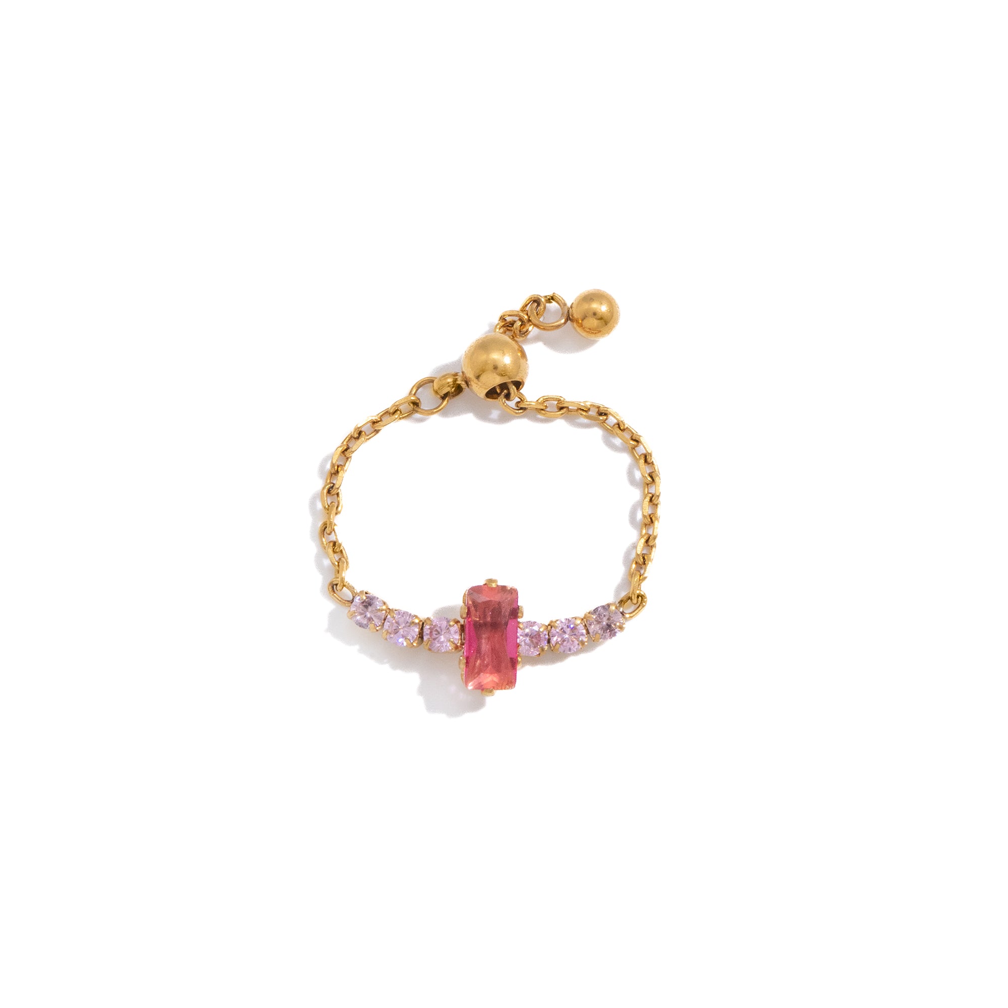 Sweet 18K Gold Stainless Steel Ring with Colored Zircon Pull-out Adjustable Design