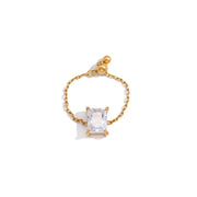 Luxury 18K Gold Plated Stainless Steel Rings White Zircon Pear Heart Square Adjustable Slider Ring Tarnish Free Jewelry