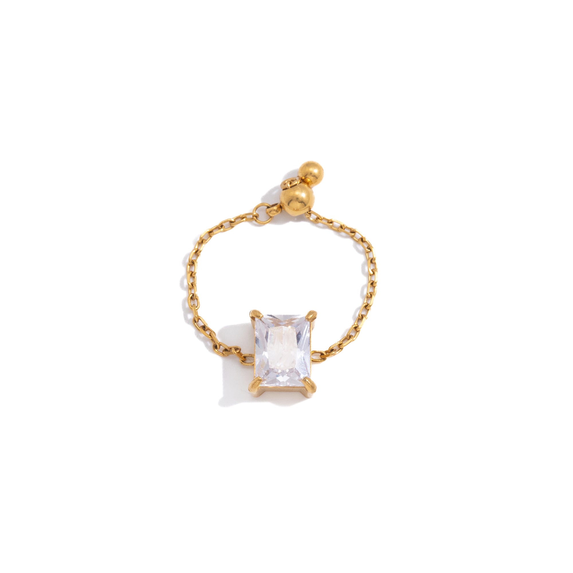 Luxury 18K Gold Plated Stainless Steel Rings White Zircon Pear Heart Square Adjustable Slider Ring Tarnish Free Jewelry