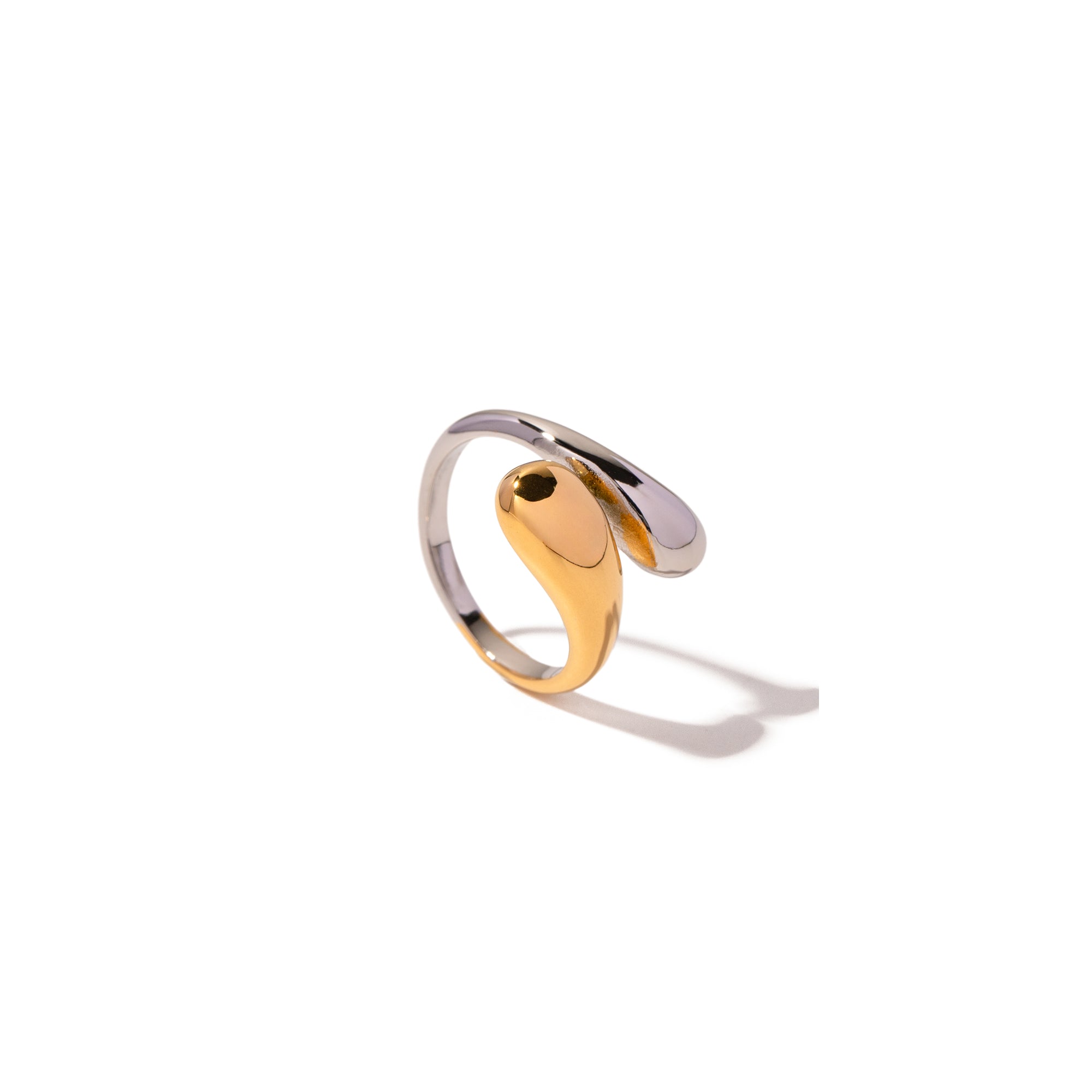 Design Two-tones Ring 18K PVD Gold Plated Stainless Steel Ring Two Tone Colorblock Cross Asymmetric Open Ring
