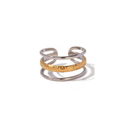 Waterproof 18k Gold Plated Stainless Steel Jewelry Hollow Three Layer Opening Texture Rings for Women