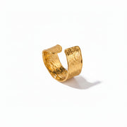 18K Gold Plated Stainless Steel Wrinkles Fashion Cross Hammered Texture Open Finger Rings for Women