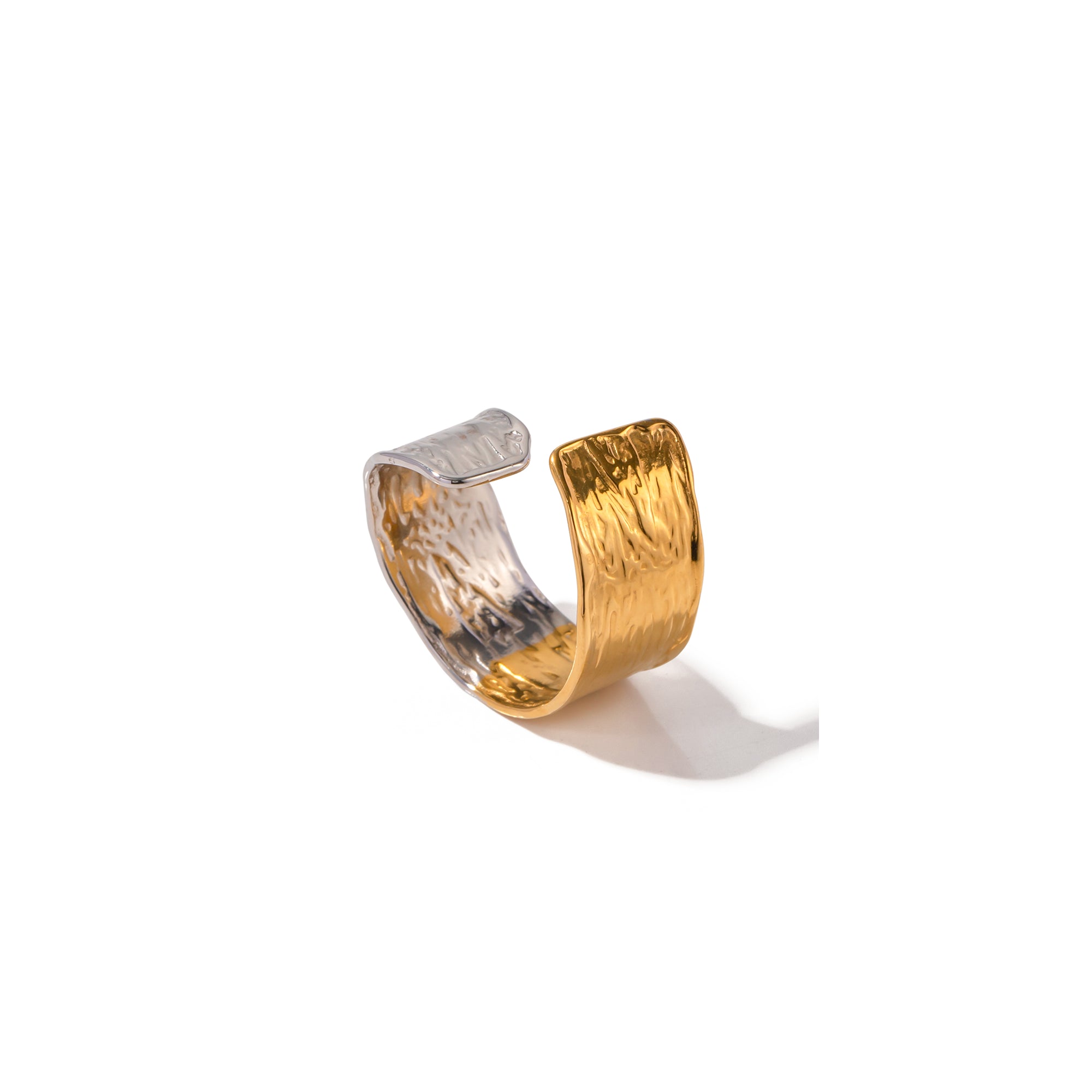 Charm 18k Gold Plated Stainless Steel Jewelry Gift Splicing Opening Wide Texuture Rings for Women