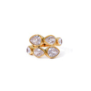 18K Gold IP Plateding Stainless Steel Irregular Crystal Round Teardrop Pearl Zircon Ring for Women