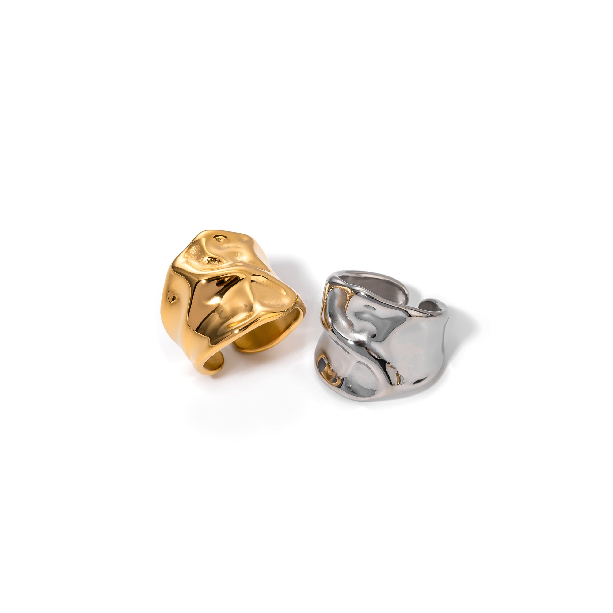 Jewelry Simple 18K PVD Gold Plated High Polish Stainless Steel Statement Chunky Heart Finger Ring