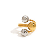 Minimalist 18k Gold Stainless Steel Two Tone Mixed Color Three Layer Line Steel Ball Open Rings