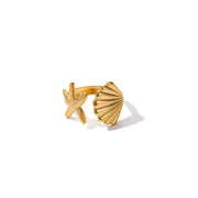 Ins Ocean Style Stainless Steel 18K PVD Plated Shell and Starfish Rings Tarnish Free Rings for Girls