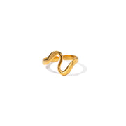 Daily Simple Minimalist Stainless Steel Opening Ring 18K Gold Plated Irregular Curved Rings for Women's Wedding and Party