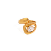 18K Gold Plated Stainless Steel Open Overlapping Water Drop Large Cubic Zirconia Ring