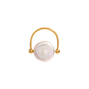 Modern Minimalist Elliptical Bean Ring Stainless Steel Silver Gold Two Tone Polished Elliptical Gold Bean Open Ring